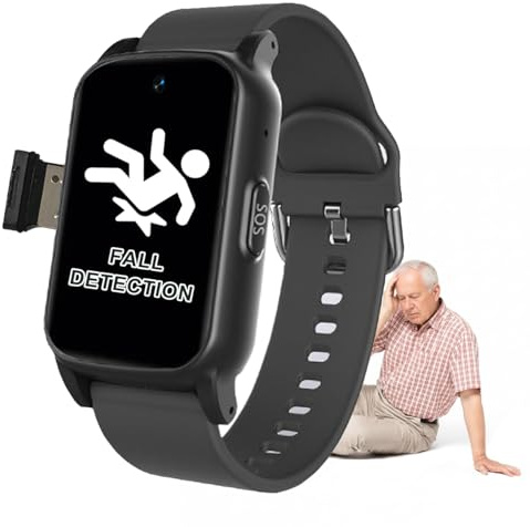 VCYEX Montre Urgence Senior Dispositifs D'alerte De Chute pour Personnes Âgées Bouton SOS d'urgence Et Appel Vidéo HD Montre Connectée Senior pour AlzheimerBlack,1.25 * 0.57 * 2.22inch