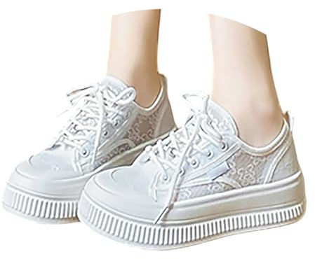 Viunychn Sneaker da donna, colore bianco, elegante, leggera, da sposa, in rete, comode scarpe estive, in pizzo, per il tempo libero, da sposa, per ragazze