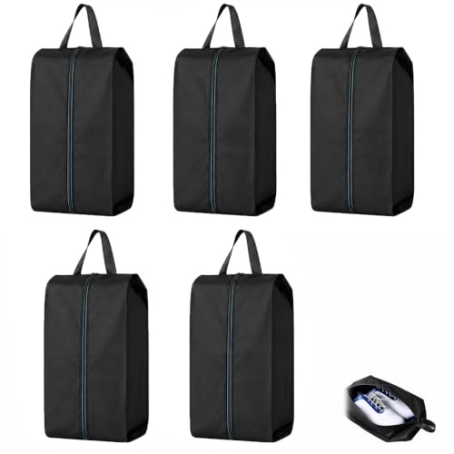 Juego de 5 bolsas para zapatos, impermeables, resistentes al polvo, a prueba de olores, de tela Oxford, accesorios de viaje para separar zapatos y ropa, color negro