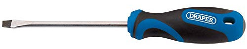 Draper 48922 Destornillador de ranura lisa con mango de agarre suave, 5 mm x 100 mm, azul