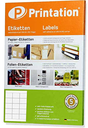 Printation Etiketten Selbstklebend 70 x 50,8 mm - 150 Adressetiketten Selbstklebend, 15 Aufkleber Pro A4 Bogen, 10 Blatt DIN A4 - Disketten Buch Marmeladen Klebeetiketten - Universell für Laser Inkjet