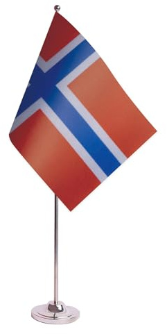 AZ FLAG Bordsflagga Norge 22x15 cm Bordsbanér Norsk Satin Metallfot