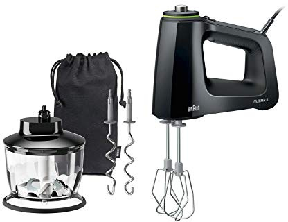 Braun MultiMix 5 Hand Mixer, 350W Electric Mixer with Chopper, SmartMix Tech, 9-Speed + Turbo, MultiWhisk, Dough Hooks, Soft-Grip Handle, Lightweight Design, Black
