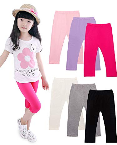 Syhood 6 Pieces Girls Capris Leggings Crop Summer Leggings for School Wearing(10-11 Years,Fresh Colors)