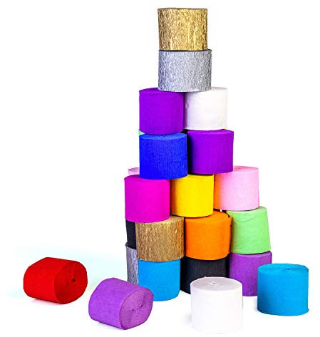 FVCENT Krepppapier, 30 Rollen Kreppbänder Bunt Krepppapier 15 Farben Kreppband bunt Bänder Crepe Paper Papier für Party Feier Weihnachten Dekoration
