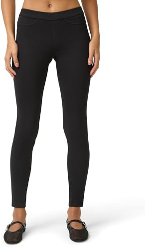 No nonsense Women's Classic Denim Leggings with Real Back Pockets, Elastic Waist, High Waisted - Stretchy & Trendy Jeans - Black - Small