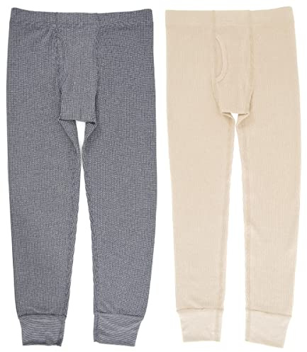 Fruit of the Loom Premium Boy's 2-Pack Thermal Waffle Bottom, Heather Greystone/Natural, 10-12
