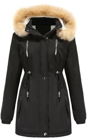 YFFUSHI Women Warm Faux Fur Hooded Jacket Long Sleeves Fleece Lined Winter Coat Fashion Winter Parka Outerwear