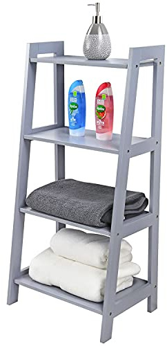 Taylor & Brown Grey 4 Tier Ladder Shelf Wooden Storage Unit Rack Display Shelving Stand Free Standing Space Saving for Bathroom Living Room - H90cm x W43cm x D30cm