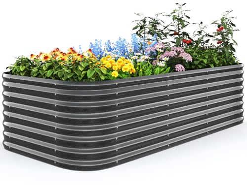 Quictent Galvanized Raised Garden Bed Kit, 8x4x2 ft Oval Metal Planter Box Tall for Vegetables Outdoor Backyard, Strengthened by Crossbar, Dark Gray