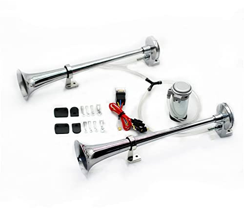 YIYIDA Lufthorn Car Horn Trompete LKW Hupe silber 165db Autohupe Schiff Horn 24V Bootshorn Chrom Zink Doppelrohr Auto Horn mit Kompressor Air Horn für 24V Auto LKW Yacht etc