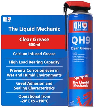 Quinton Hazell Grease Lubricant Spray, 600 ml - QH9 High Water Resistance, Load Bearing, Adhesion and Sealing Properties for Automotive, Marine and DIY Applications