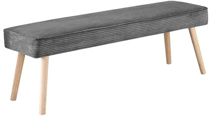 B&D home Banc Emil 120 cm en Velours côtelé rembourré pour Salle à Manger, entrée ou Dressing, Couloir, Pieds en Bois Massif, Anthracite, 11308-120-ANTR