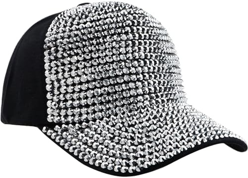 YeeHeen Studded Rhinestone Baseball Cap for Women Sparkle Bling Denim Sun Hat Casual Sports Hat Silver Black
