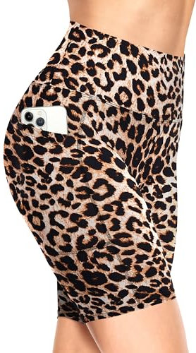 TNNZEET Radlerhose Damen Hohe Taille Kurze Sporthose Leggings Blickdicht Sommer Shorts Yoga Hose für Gym Sport (Leopard-1,S-M)