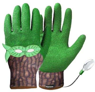 ROSTAING Gants Super-Héros Enfant SUPERGREEN - Paire de gants pour Explorer et Protéger avec Loupe Intégrée, Parfaits pour Jardinage et Loisirs en Tout Temps, Adhérence Supérieure, Couleur Vert Nature