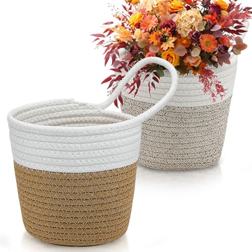 InHeming 2 vasi da appendere, in cotone, cesti portaoggetti in corda di cotone, per fiori finti, occhiali da sole, gioielli, chiavi