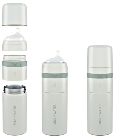 MILK & WATER All in One Baby Bottle & Baby Formula Dispenser On The Go, 9oz - Keeps Water Warm & Formula Fresh - Baby Formula Mixing Bottle with Anti Colic Nipple - Leak-Proof - 3+ Months (Green)