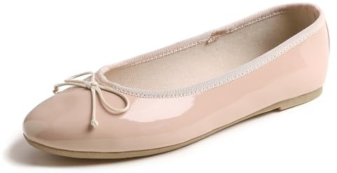 Feversole Women's Macaroon Colorful Memory Foam Cushion Patent Ballet Flat,Mémoire coloré Macaron Coussin en Mousse de Femmes Ballet de Brevets Plat Powder Nude 39 EU