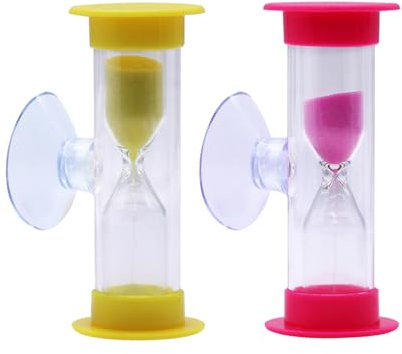 AIMEKE 2 pezzi clessidra per bambino, 3 minuti, 2 minuti, con clessidra, lavarsi i denti set con ventosa, timer, timer da cucina, orologio da uova