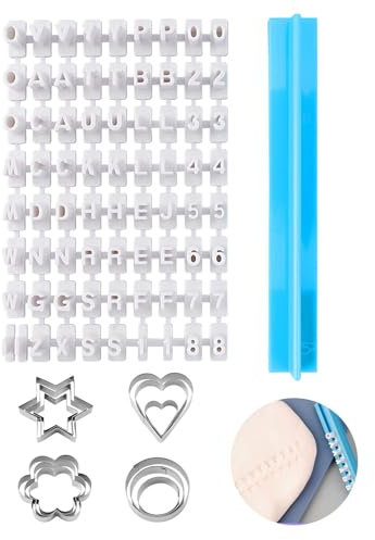 72 Letter Stamps for Clay & 12 Cookie Cutters Shapes Baking, DIY Letter Cookie Stamp for Cookie, Cake, Fondant