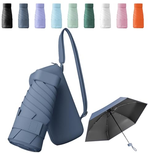 Sykerout Paraguas Compacto Plegable con Estuche, Antiviento para Adultos y Viaje（niebla azul）