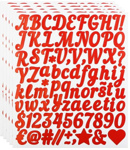 Kleine Buchstaben Aufkleber, 1 Zoll 440 Stück Buchstaben und Zahlen Aufkleber für Scrapbook, Wasserflasche, Namensschild, klebebuchstaben wetterfest - Rot
