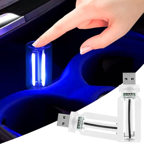 2 PCS Lampe rétro pour Voiture,Lampe d'intérieur de Voiture USB à Brancher,Lampe d'ambiance USB à LED pour l'intérieur de la Voiture,Mini Lampe LED Portable pour Voiture,Chambre à Coucher (Bleu)