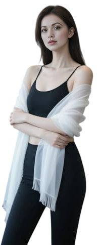 LA FERANI Sommerschal Damen Kaschmir extra dünn Halstuch 175x70 leicht transparent weiß Umschlagtuch Komfort Business Style Hochzeit extra geschmeidig (Weiss)