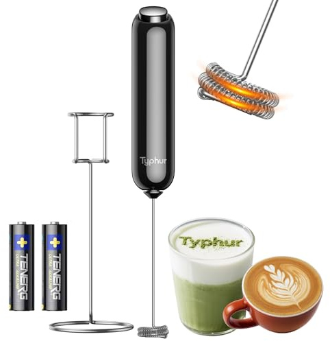InstaWhisk Milk Frother with Variable Speed, Battery Operated Handheld Coffee Foam Frother Wand, Electric Drink Mixer with Stand & Detachable Double Whisk, Stainless Stirrer for Latte, Matcha, Protein