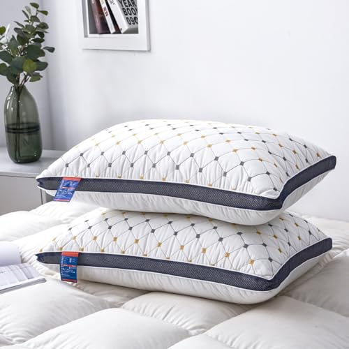 Jenmayt Almohadas 48 x 74cm de 2 Unidades,Almohadas de Plumas,con algodón Funda,Suave y de Apoyo, Transpirable,para Lado estómago o Espalda durmiendo