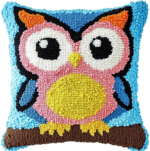 ANSIWEIGO Juego de cojines para adultos, cojín de anudado para anudar uno mismo, paquete de nudos, cojín decorativo, 43 x 43 cm, dibujos animados, búho multicolor