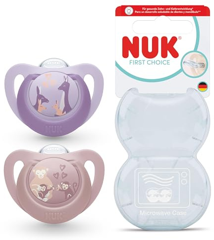 NUK First Choice nappflaskor | 18-36 månader | Ortodontiska nappar | Lugnar 99% av bebisar** | Apa & Känguru | 2 stycken