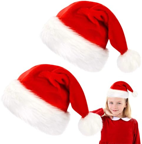 ZesGlyxyr Cappello Babbo Natale, Cappello Babbo Natale Peluche, Cappellos Festa di Natales Accessori Rossi Classici di Babbo Natales, per Capodanno Festive (Bambini)