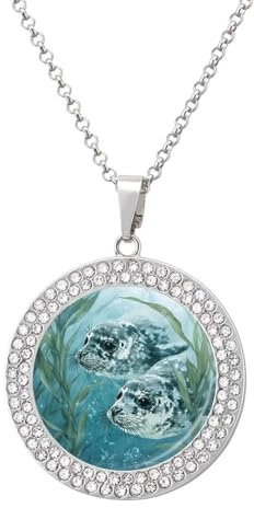 Leopard Seal simning kvinnors halsband runt hänge cirkel berlock halsband mode smycken, En storlek, Metall, Ingen ädelsten