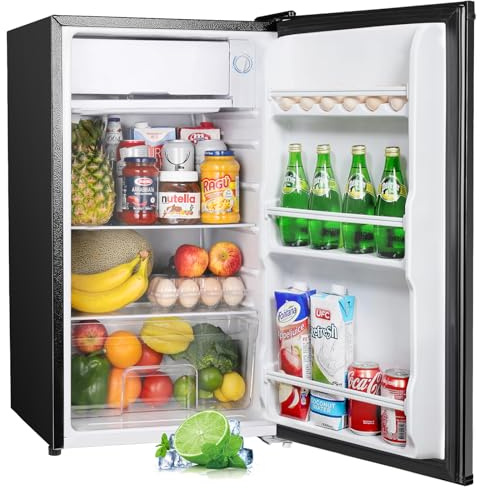 Upstreaman Under Counter Fridge, 91L Small Fridge Quiet for Bedroom and Dorms, Five Stage Temperature Control and Removable Shelves, Standard Refrigerator BR321 (Black)