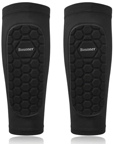 BOSONER Football Shin Pads Boys Girls: Shin Guards Defenders Kids, Shin Pads Sleeves - Superior Impact Absorption, Breathable Lightweight Protective Equipment for Soccer, Skiing & Sports (Black, S)