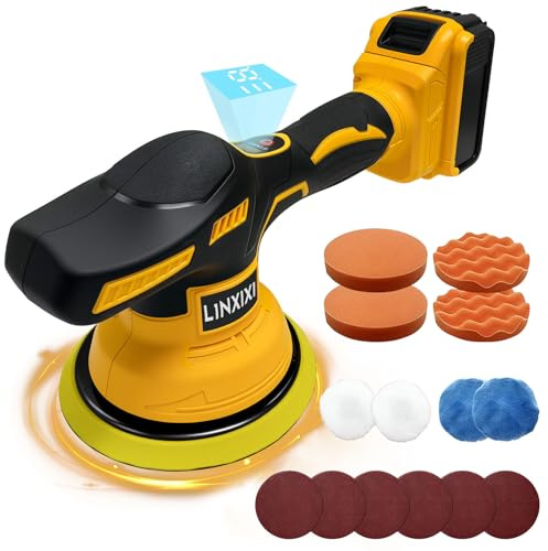 Cordless Car Polisher for De-Walt 18V/20V MAX Battery, 6 inch Car Buffer Polishing Set, 8-Speed Orbital Polisher with 14pcs Accessories for Polishing/Waxing/Scratch Removing(Battery Not Included)