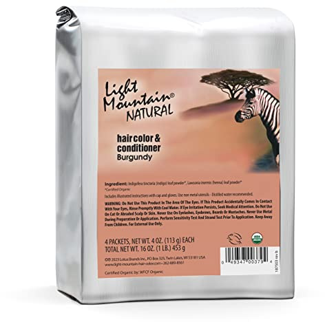 Light Mountain Henna Hair Color & Conditioner - Burgundy Hair Dye for Men/Women, Organic Henna Leaf Powder, Chemical-Free, Semi-Permanent Hair Color, 16 Oz