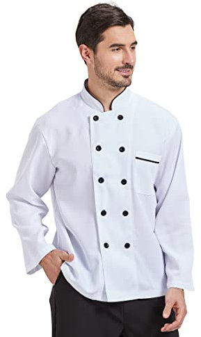 Nanxson Unisex kockjacka, kockrock, hotell/kök långärmad uniform för män och kvinnor CFM0001 vit