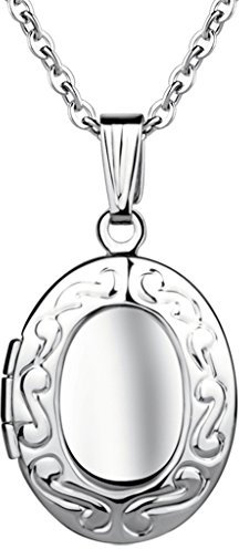Yumilok Edelstahl Foto Medaillon zum Öffnen Photo Bilder Amulett Silberfarben Blau Runder Anhänger Halskette Kettenanhänger für Damen Mädchen