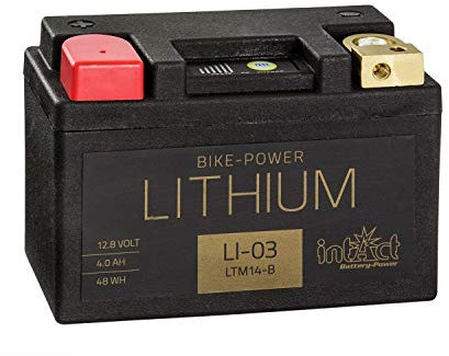 intAct - LITHIUM MOTORRADBATTERIE | Batterie für Roller, Motorrad, Quads. Bis zu 75% Gewichtseinsparung | Bike-Power LI-03, LTM14-B, 12,8V Batterie, 4AH (c10), 48 Wh, 240 A (CCA) | Maße: 134x65x92mm