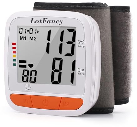 LotFancy Wrist Blood Pressure Monitor, Adjustable Cuff (4.9”-8.1”), 2 Users, 180 Reading Memory, Automatic Digital BP Monitor with Irregular Heartbeat Detector