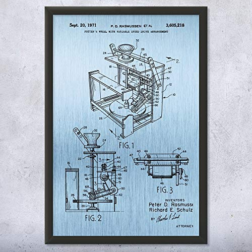 Framed Potters Wheel Print, Pottery Wall Art, Potter Gifts, Pottery Class Decor, Artist Gift, Ceramics Store Art Blue Steel (18x24)