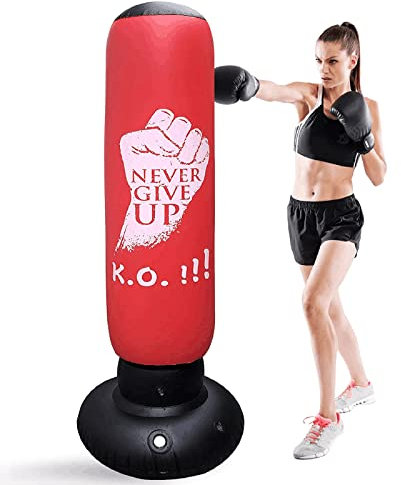 LncBoc 160cm/63'' Aufblasbarer Boxsack, Aufblasbarer Freistehender Fitness-Zielständer, Freistehendes Boxspielzeug Fitness Boxsack