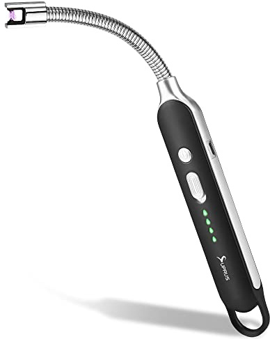 SUPRUS Electric Rechargeable Arc Lighter with LED Battery Display Long Flexible Neck USB Lighter for Candle Cooking (Black)