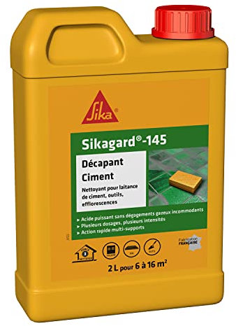 SIKA - Nettoyant pour laiance de ciment et outils - Sikagard 145 Décapant Ciment - Multisupports - Intérieur/Extérieur - Prêt à l'emploi - Action rapide - 2L