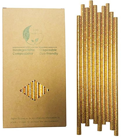 Dorata Cannucce di Carta, 100 Pezzi Biodegradabili Cocktail Cannucce Oro per Compleanno, Matrimoni, Cake Pop Sticks, Celebrazioni e Feste, Matrimoni, Bar