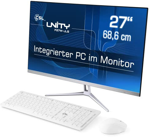 All-in-One-PC CSL Unity F27W-JLS, 68,58 cm (27 Zoll, 1920x1080 Full HD) - Leistungsstarker AIO (Intel Celeron N5100 CPU 4x2800 MHz, 256 GB SSD, 8 GB DDR4-RAM, Windows 10 Home), weiß