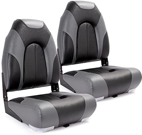 SUNDGORA Deluxe Marine High Back Folding Boat Seat,Stainless Steel Screws Included,Charcoal/Black(2 Seats)